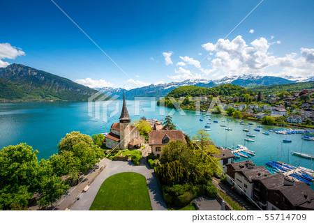 Spiez castle on lake Thun in Spiez in the Bernese 55714709