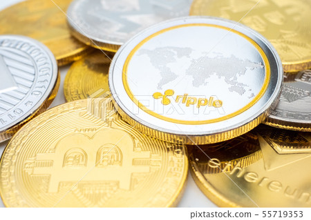 Bunch of Crypto currency coins with focus on XRP Ripple 55719353