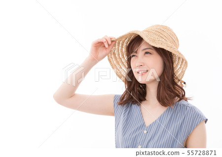 Young woman summer straw hat Young woman summer straw hat 55728871