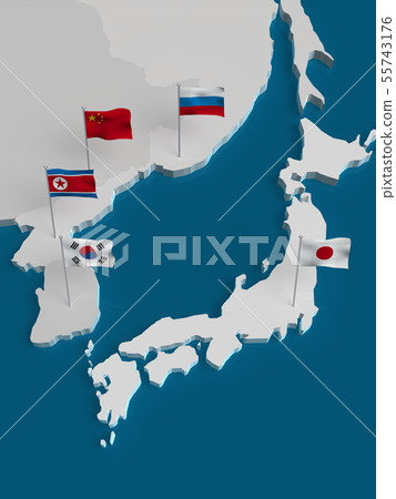CG 3D例證3D設計世界地圖東亞日本俄羅斯俄羅斯韓國朝鮮 55743176