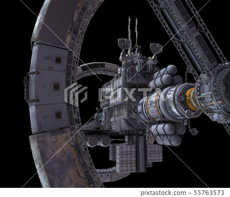 Future Space Station Isolated on Black Background 3D Illustration Future Space Station Isolated on Black Background 3D Illustration 55763573