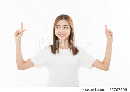 Young woman pointing two choices 55767896