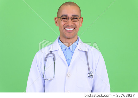 Face of happy bald multi ethnic man doctor smiling Face of happy bald multi ethnic man doctor smiling 55768927