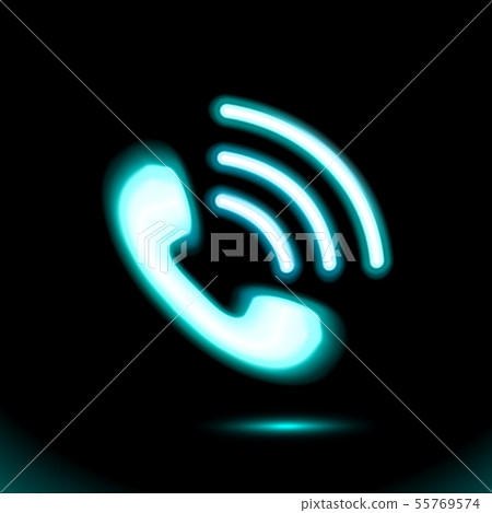 Neon Phone, blue handset icon vector. Pictogram 55769574