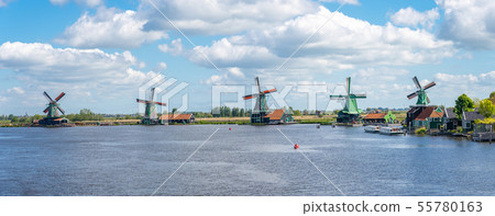 Windmills of Zaanse Schans town in Zaanstad 55780163