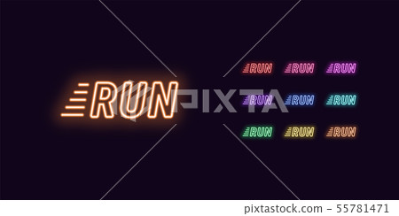 Neon text Run, expressive Title. Neon RUN word Neon text Run, expressive Title. Neon RUN word 55781471