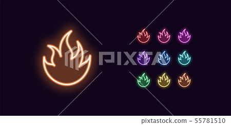 Neon Fire icon, Flame. Set of glowing Fire sign-插圖素材 [55781510] - PIXTA圖庫