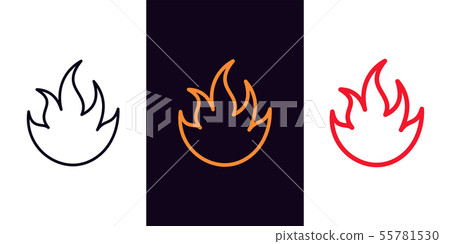 Fire icon with different stroke thickness, Flame Fire icon with different stroke thickness, Flame 55781530