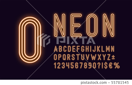 Neon rounded alphabet, Orange color. Outlined Font Neon rounded alphabet, Orange color. Outlined Font 55781545