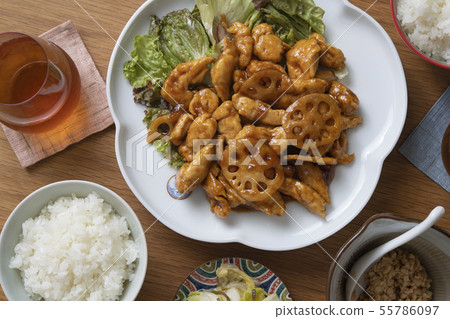 Main table with lotus root and chicken Main table with lotus root and chicken 55786097