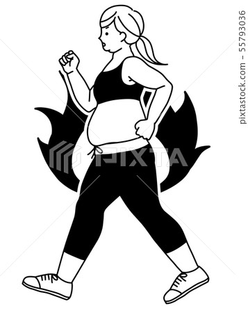 Obese Women-Walking-Flame (burning / motivated)-Black 55793036
