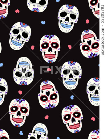 Day of the Dead sugar skull with floral ornament - Stock Illustration ...