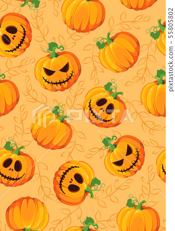Halloween pumpkin seamless pattern on orange - Stock Illustration ...