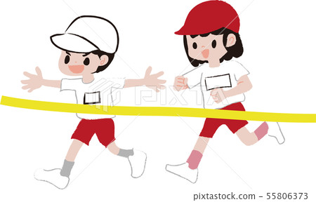 Boy and girl cutting goal tape 55806373