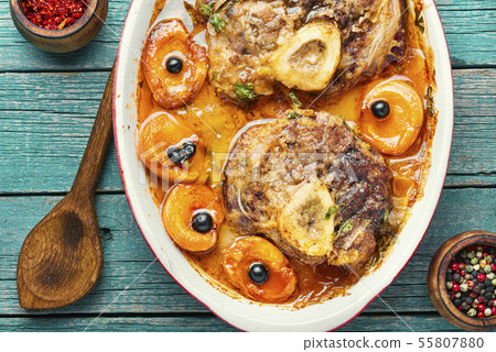 Meat cooked in apricot sauce Meat cooked in apricot sauce 55807880