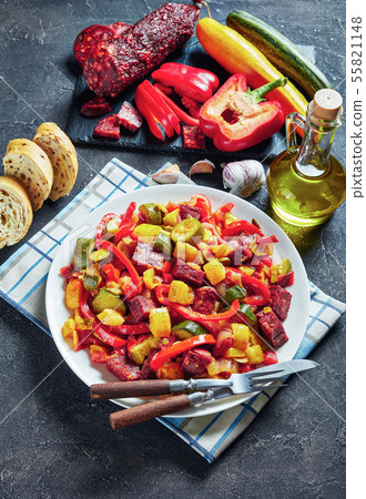 Spanish Pisto manchego on a white plate 55821148