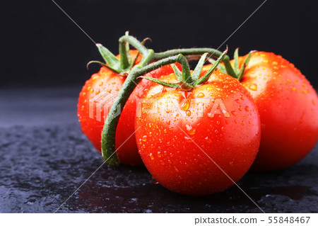 Tomato branch with Very fresh and delicious red tomatoes 55848467