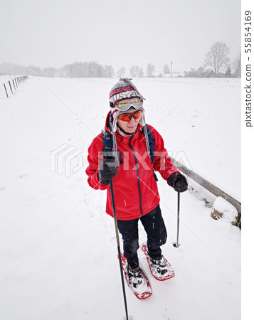 Sports body woman walk quickly with red hobby Sports body woman walk quickly with red hobby 55854169