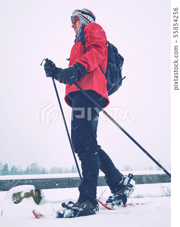 Single snow walker or cross skier sports woman and 55854256