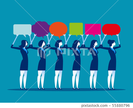 Young business holding up thought bubbles. Concept 55880796