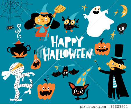 Vector Happy Halloween card with cartoon style... - Stock Illustration  [55885831] - PIXTA