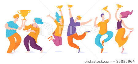 Group of happy people with stars who jump from happiness 55885964