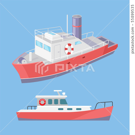 Water Transport Ferry with Lifebuoy Set Vector 55899535
