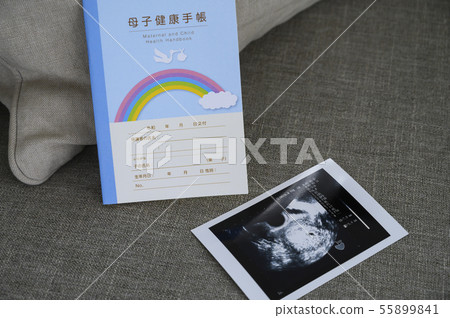 懷孕母親和兒童筆記本迴聲照片 55899841