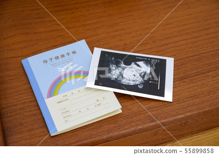 懷孕母親和兒童筆記本迴聲照片 懷孕母親和兒童筆記本迴聲照片 55899858