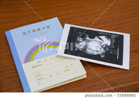 懷孕母親和兒童筆記本迴聲照片 55899860