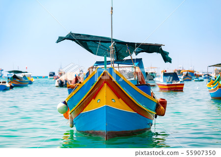 Taditional eyed boats Luzzu in Marsaxlokk, Malta 55907350
