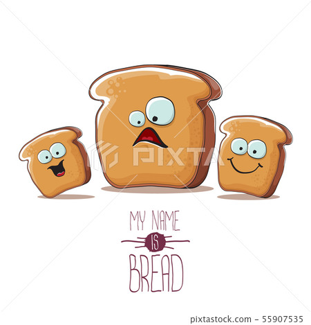 vector funky cartoon bread character with friends isolated on white background. funky food bakery vector funky cartoon bread character with friends isolated on white background. funky food bakery 55907535