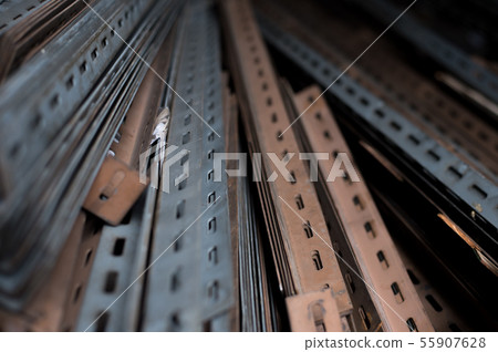 Rebar used in construction is stacked Rebar used in construction is stacked 55907628