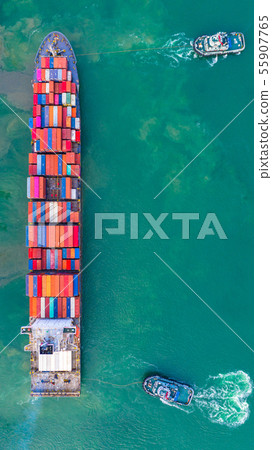 Container ship working at industrial port, Container ship working at industrial port, 55907765