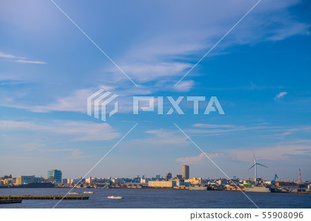 View of Yokohama cityscape, water bus etc. 55908096