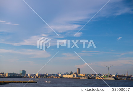 View of Yokohama cityscape, water bus etc. 55908097