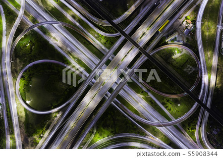 Aerial view of highway at rush hour in asia Aerial view of highway at rush hour in asia 55908344