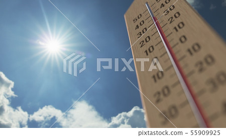 Outdoor thermometer reaches 35 thirty-five degrees centigrade. Weather forecast related 3D rendering 55909925