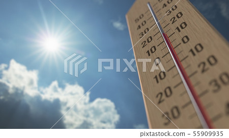 Outdoor thermometer reaches 15 fifteen degrees centigrade. Weather forecast related 3D rendering Outdoor thermometer reaches 15 fifteen degrees centigrade. Weather forecast related 3D rendering 55909935
