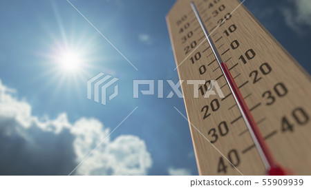 Outdoor thermometer reaches minus five -5 degrees centigrade. Weather forecast related 3D rendering Outdoor thermometer reaches minus five -5 degrees centigrade. Weather forecast related 3D rendering 55909939