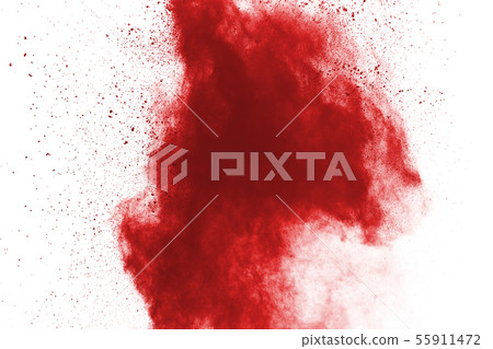 Red powder explosion on white background. 55911472