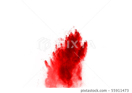 Red powder explosion on white background. 55911473