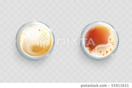 Light, dark beer in glasses realistic vector 55911631