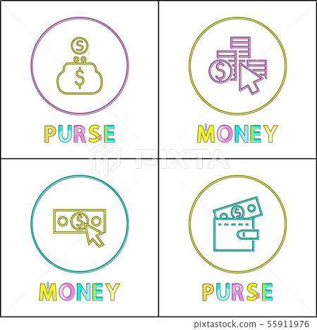Purses with Money Icons Isolated on White Backdrop Purses with Money Icons Isolated on White Backdrop 55911976