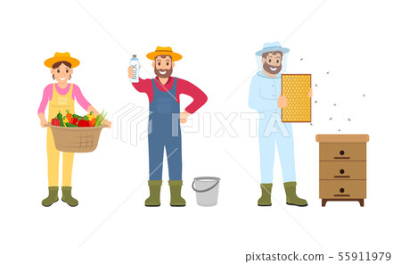 Woman and Beekeeper in Uniform Vector Illustration Woman and Beekeeper in Uniform Vector Illustration 55911979