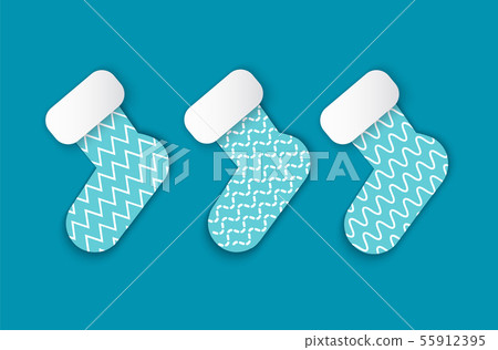 Christmas Paper Cut Santa Claus Three Socks Vector 55912395
