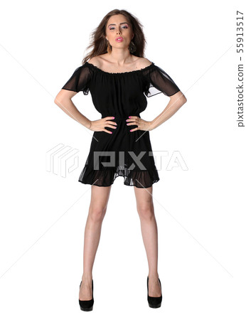 Attractive girl in a little black dress isolated 55913517