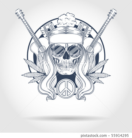 Hippie skull with hair Hippie skull with hair 55914295