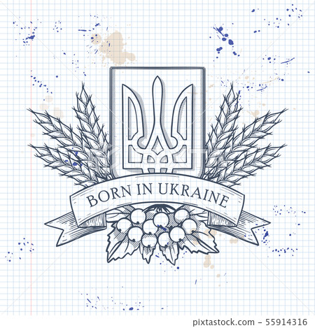 Sketch Ukrainian emblem and flag 55914316