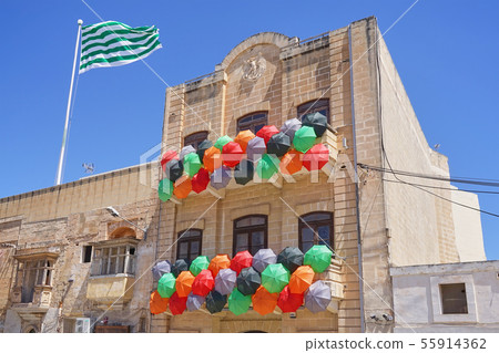 Buildings balconies decorated with colorful Buildings balconies decorated with colorful 55914362